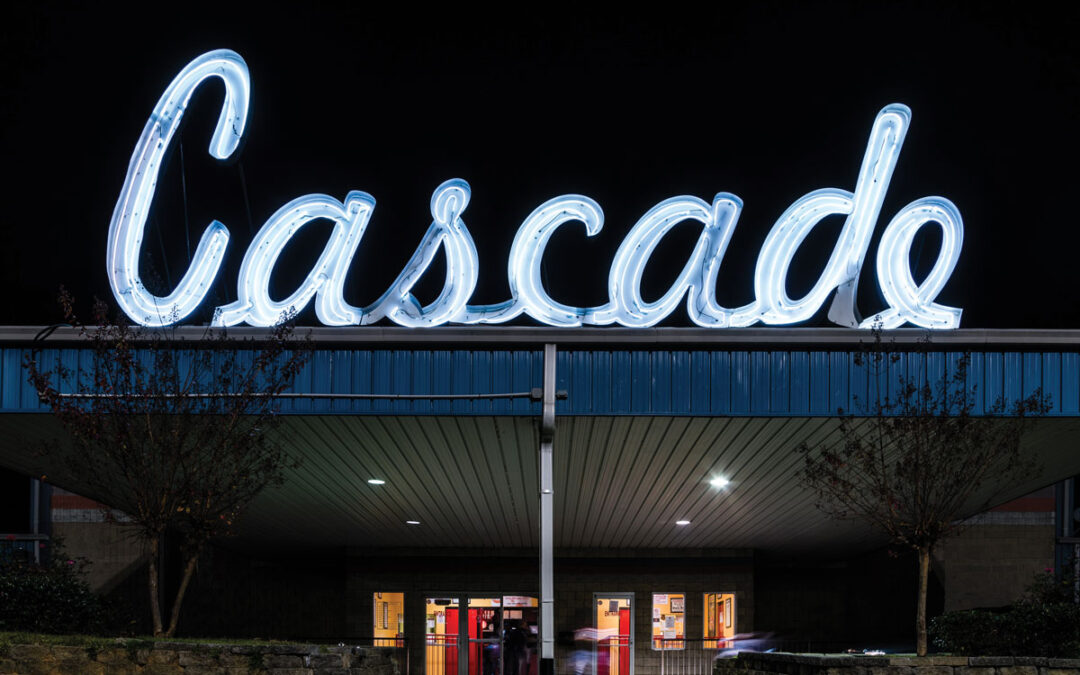 A wide shot of the front of Cascade Roller Skating rink