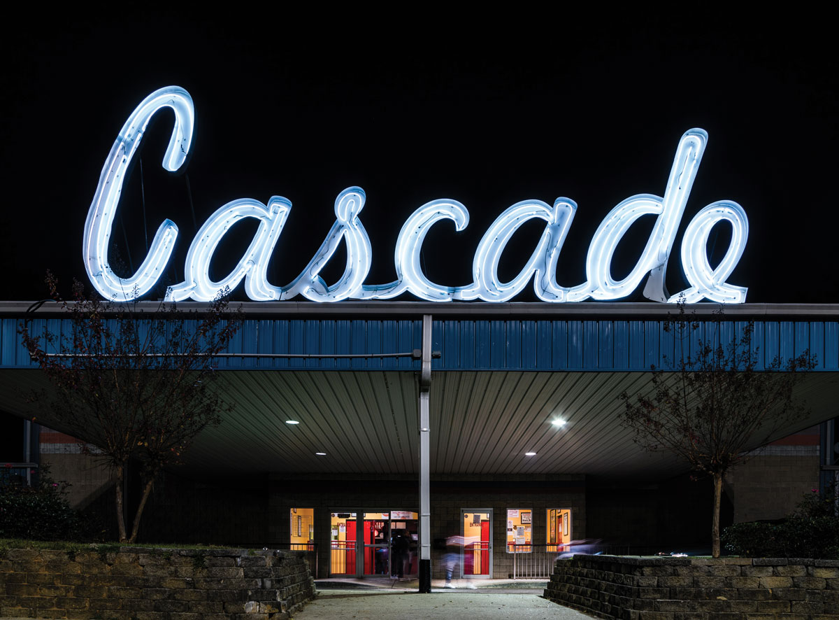 A wide shot of the front of Cascade Roller Skating rink