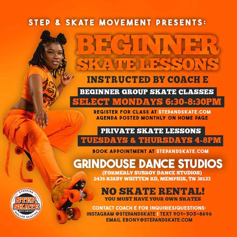 A roller skating woman posing on a flier for beginner lessons 