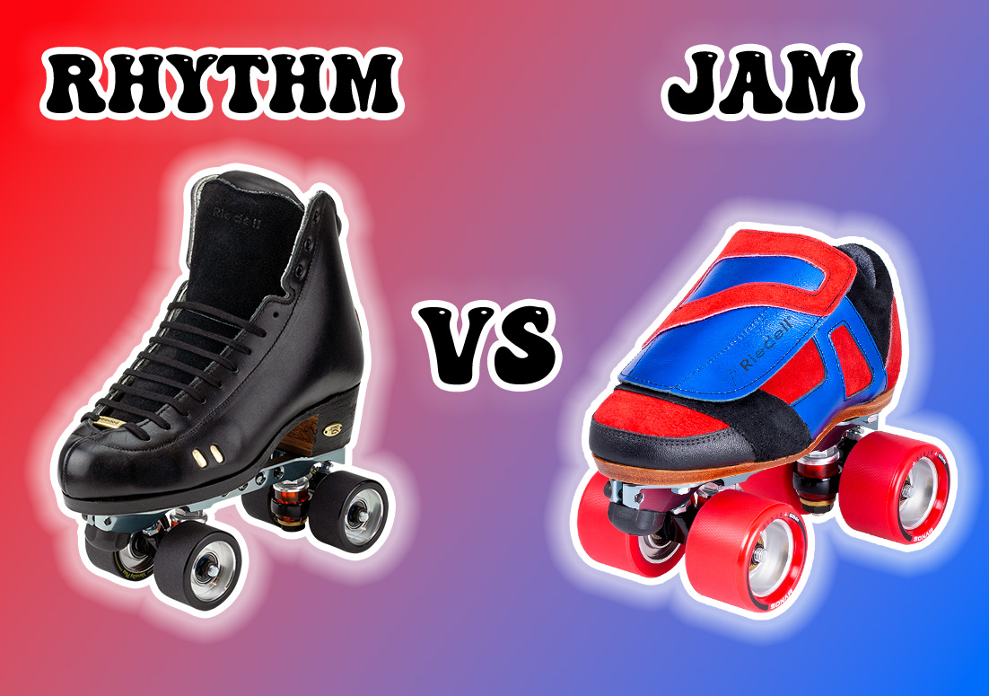 A picture of a rhythm skate and a jam skate with a versus symbol in the middle